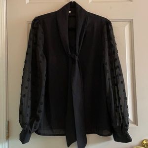 Polka Dot Sleeve Black Blouse